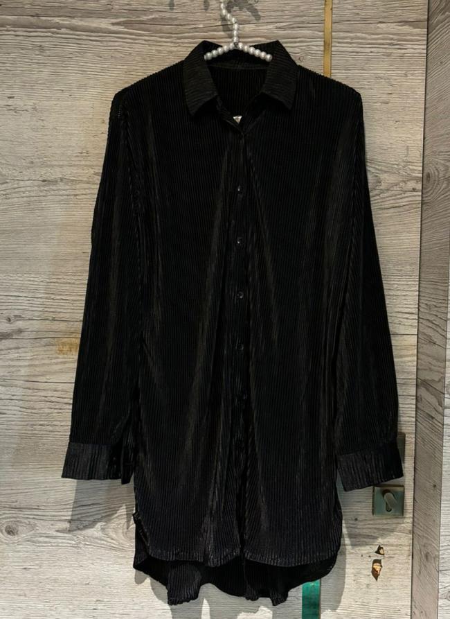 Imported Black Party Wear Pleated Readymade Shirt